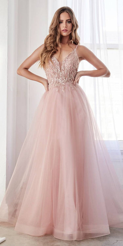 Cinderella Divine CD0154 Long Dress Beaded Applique Bodice Layered Tulle Skirt by DiscountDressShop