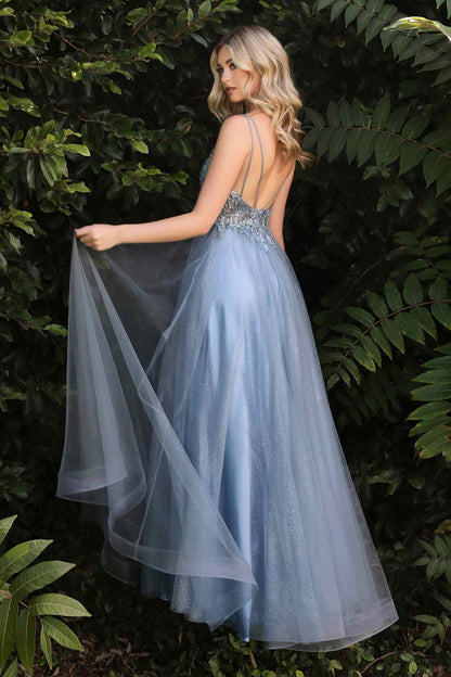 Cinderella Divine CD0154 Long Dress Beaded Applique Bodice Layered Tulle Skirt by DiscountDressShop