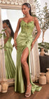 Ladivine CD0176 Long Fitted Satin Gown Sheer Embellished Boned Bodice by DiscountDressShop