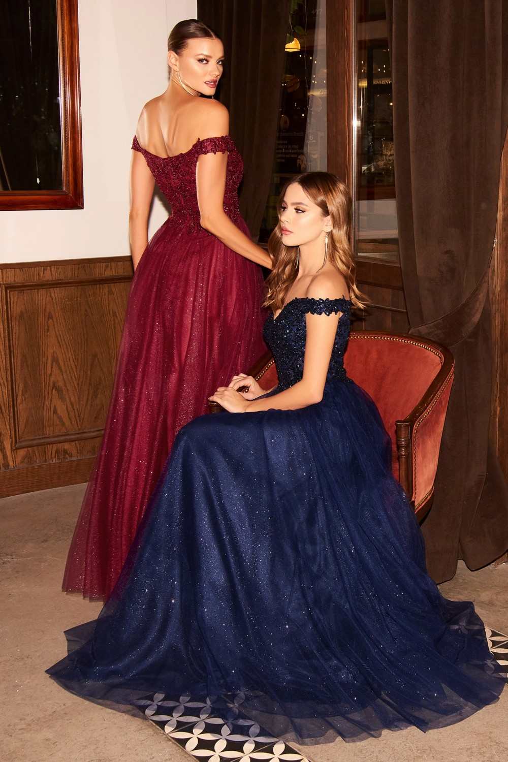 Cinderella Divine CD0177 Glitter Tulle A-Line Ball Gown Off the Shoulder by DiscountDressShop