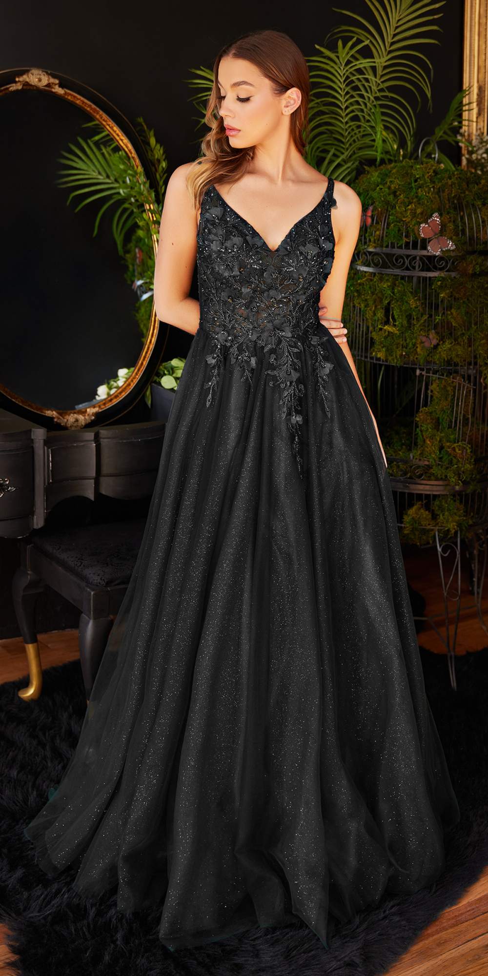 Cinderella Divine CD0181 Long Lace Floral A-Line Tulle/Lace Dress by DiscountDressShop