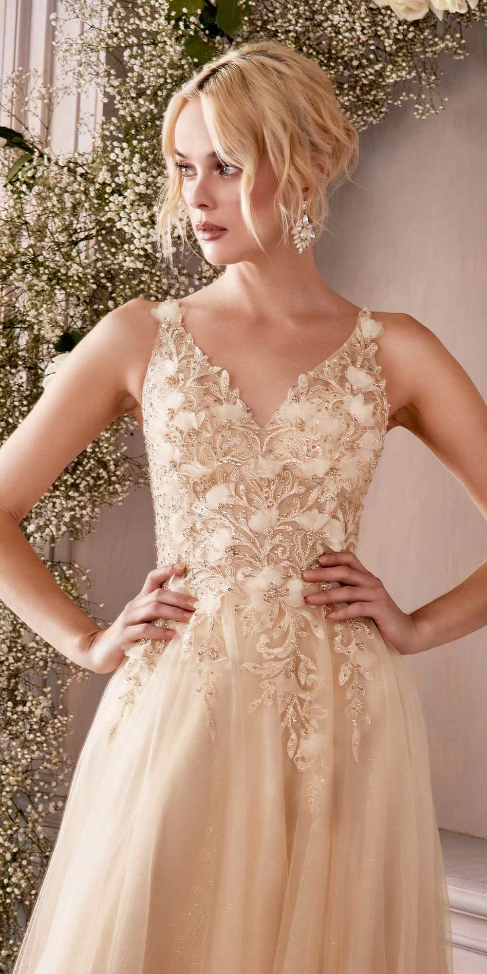 Cinderella Divine CD0181 Long Lace Floral A-Line Tulle/Lace Dress by DiscountDressShop