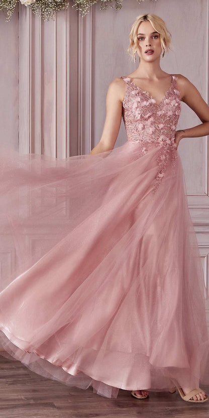 Cinderella Divine CD0181 Long Lace Floral A-Line Tulle/Lace Dress by DiscountDressShop