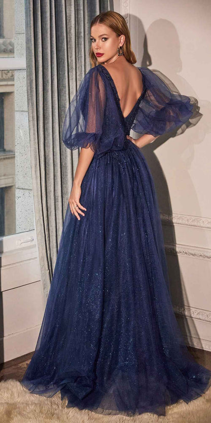Cinderella Divine CD0182 Glitter Tulle A-Line Formal Dress by DiscountDressShop