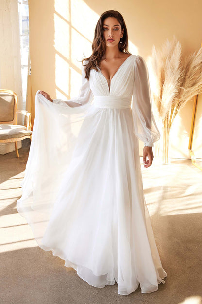 Cinderella Divine CD0192W Long Sleeve A-Line Chiffon Dress by DiscountDressShop
