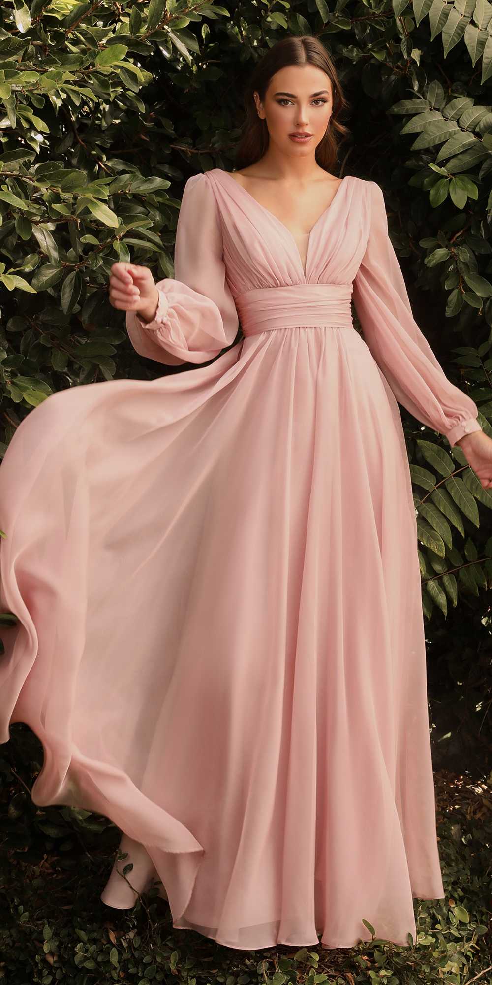 Cinderella Divine CD0192 Long Sleeve A-Line Chiffon Dress by DiscountDressShop