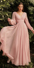 Cinderella Divine CD0192 Long Sleeve A-Line Chiffon Dress by DiscountDressShop