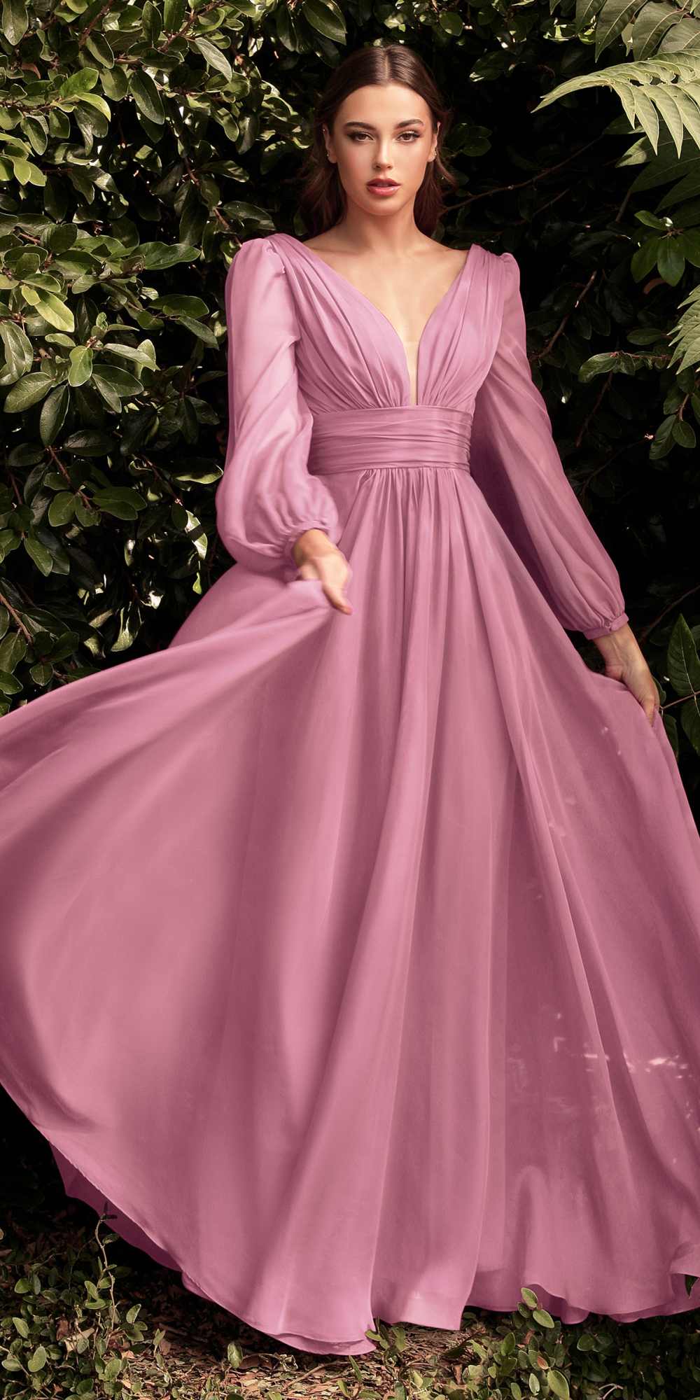Cinderella Divine CD0192 Long Sleeve A-Line Chiffon Dress by DiscountDressShop