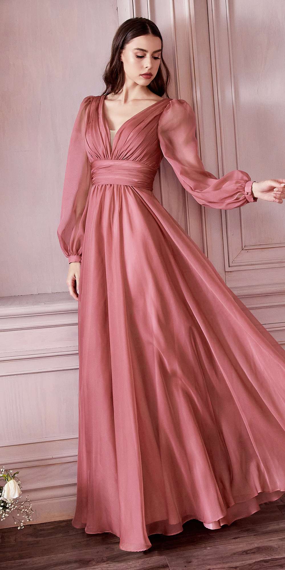 Cinderella Divine CD0192 Long Sleeve A-Line Chiffon Dress by DiscountDressShop