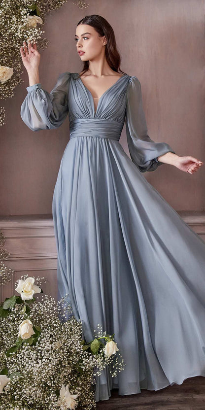 Cinderella Divine CD0192 Long Sleeve A-Line Chiffon Dress by DiscountDressShop