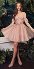 Ladivine CD0211 Off The Shoulder Embellished A-Line Short Corset Bodice Dress by DiscountDressShop