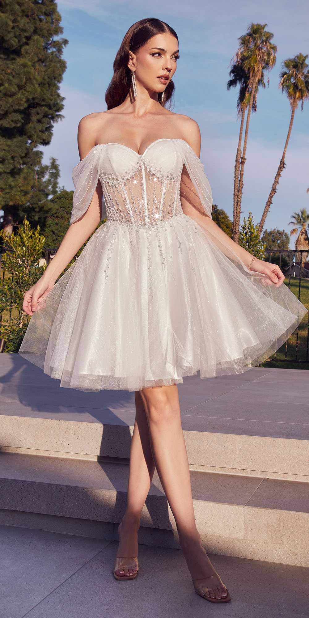 Ladivine CD0211 Off The Shoulder Embellished A-Line Short Corset Bodice Dress by DiscountDressShop
