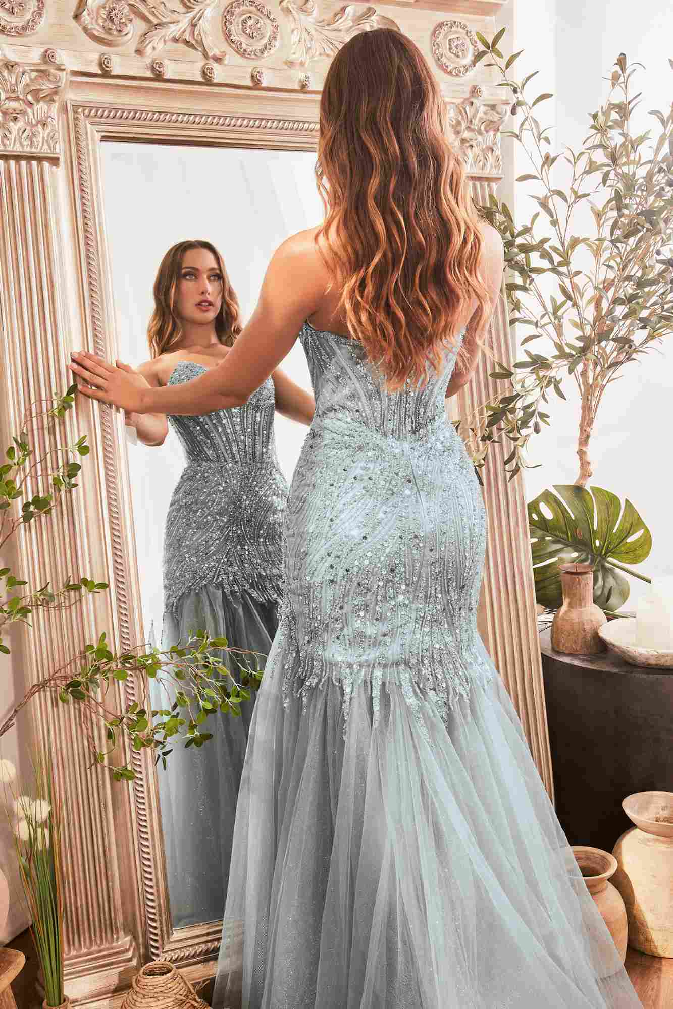 Cinderella Divine CD0214 Strapless Pointed Cup Beaded Mermaid Dress by DiscountDressShop