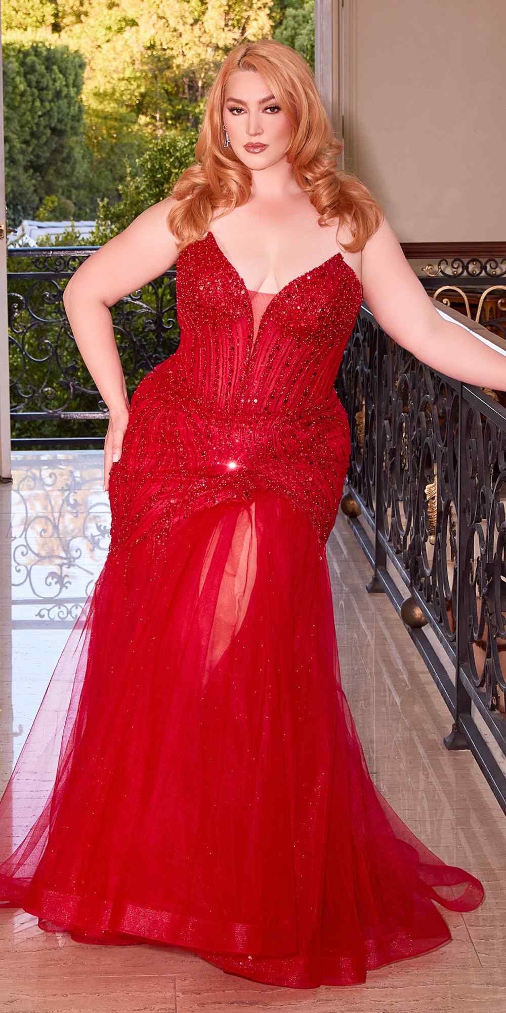 Cinderella Divine CD0214 Strapless Pointed Cup Beaded Mermaid Dress by DiscountDressShop