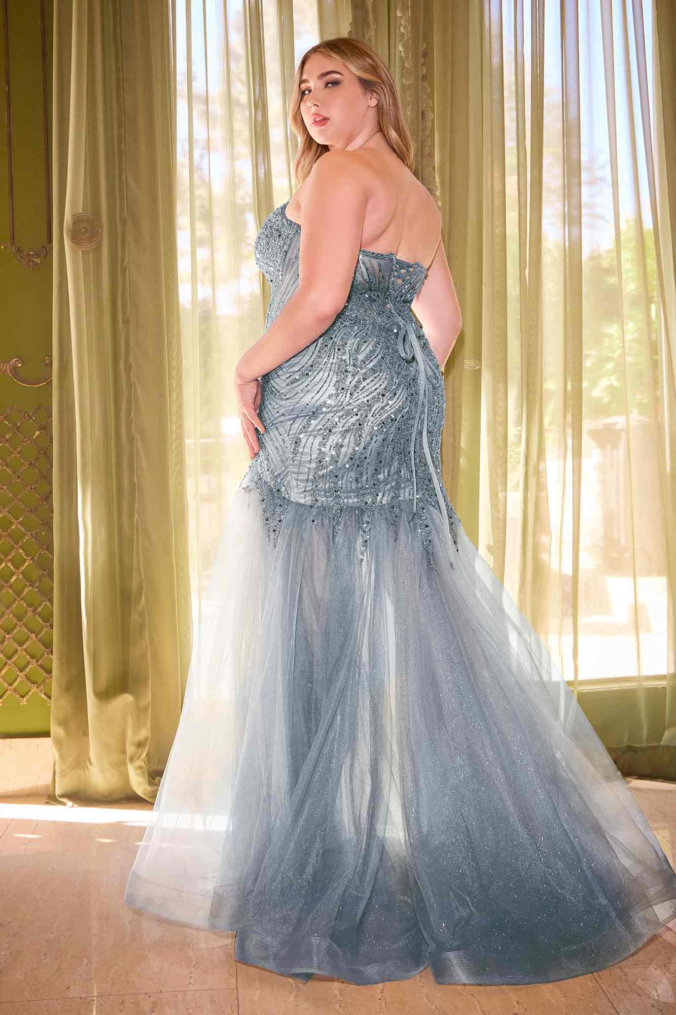 Cinderella Divine CD0214 Strapless Pointed Cup Beaded Mermaid Dress by DiscountDressShop