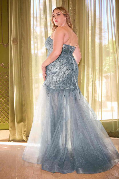 Cinderella Divine CD0214 Strapless Pointed Cup Beaded Mermaid Dress by DiscountDressShop