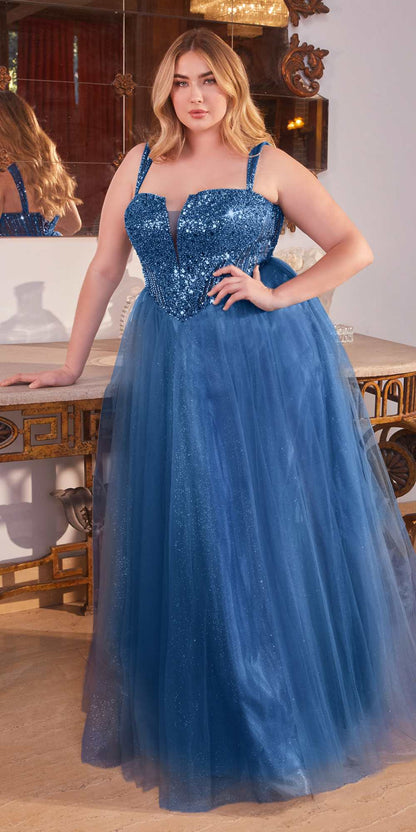 Ladivine CD0217 Long A-Line Strapless Sequin Bodice Glitter Tulle Skirt Dress by DiscountDressShop
