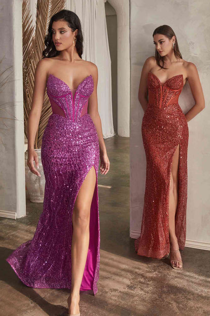 Ladivine CD0227 Long Strapless Embellished Beaded Formal Gown by DiscountDressShop
