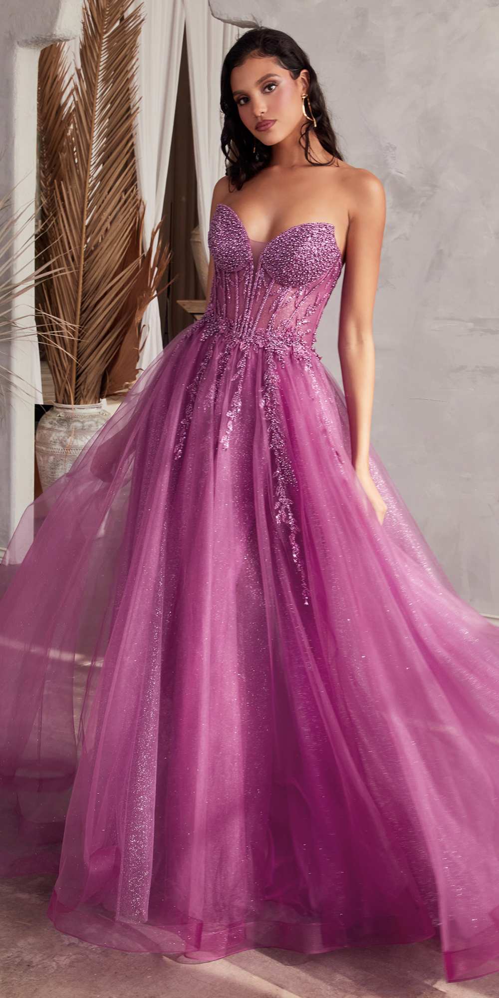 Ladivine CD0230 Long Strapless Layered Tulle Leg Slit Ballgown by DiscountDressShop