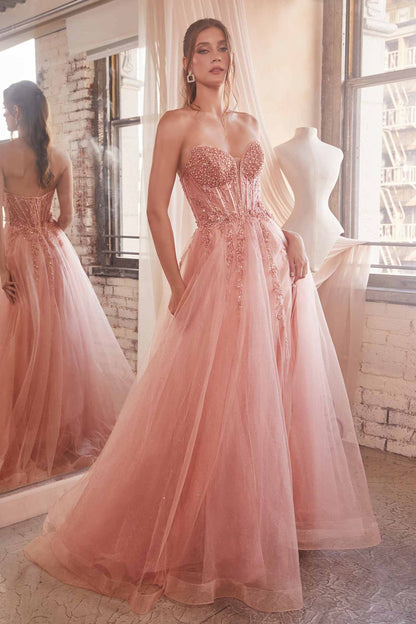 Ladivine CD0230W Long Strapless Layered Tulle Bridal Gown by DiscountDressShop