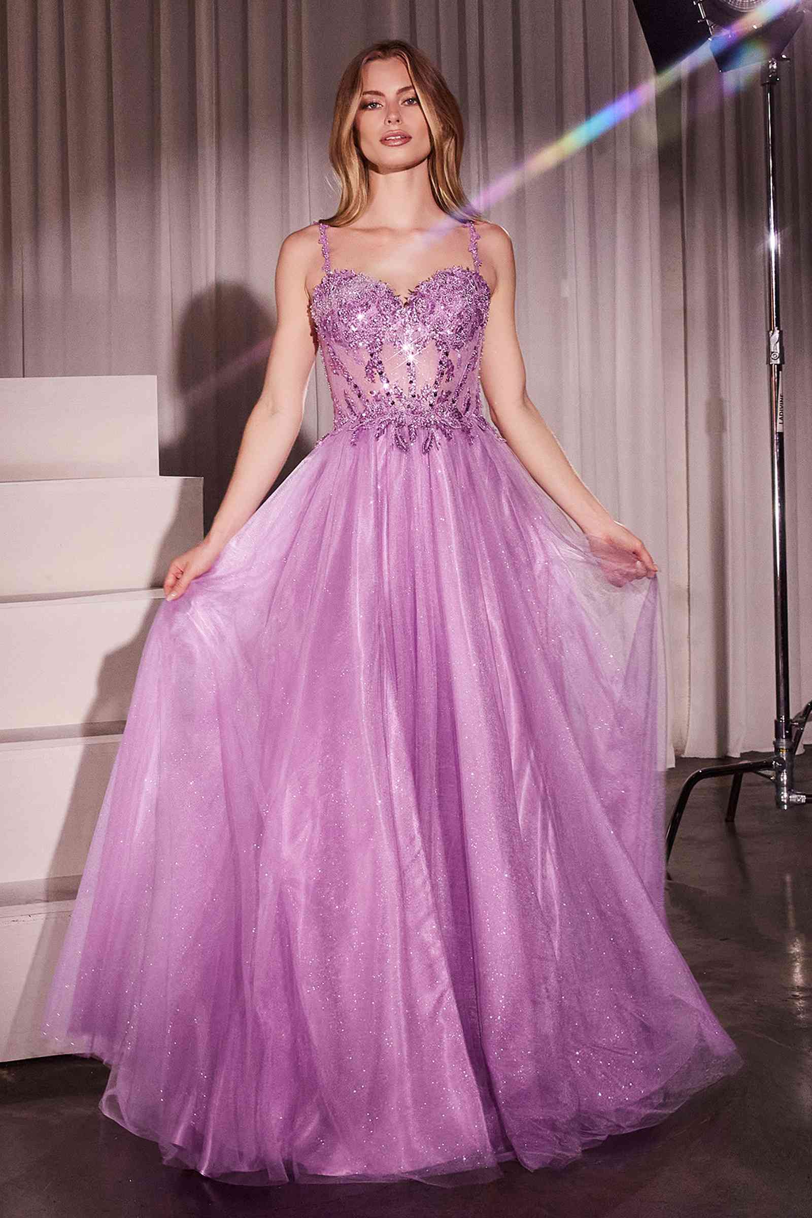 Ladivine CD0234 Long Lace and Tulle A-Line Ball Gown by DiscountDressShop