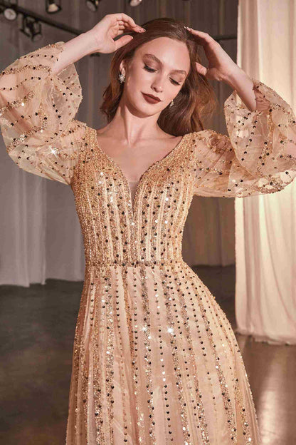 Ladivine CD0240 Dress Long Sleeve A-Line Beaded Gown by DiscountDressShop