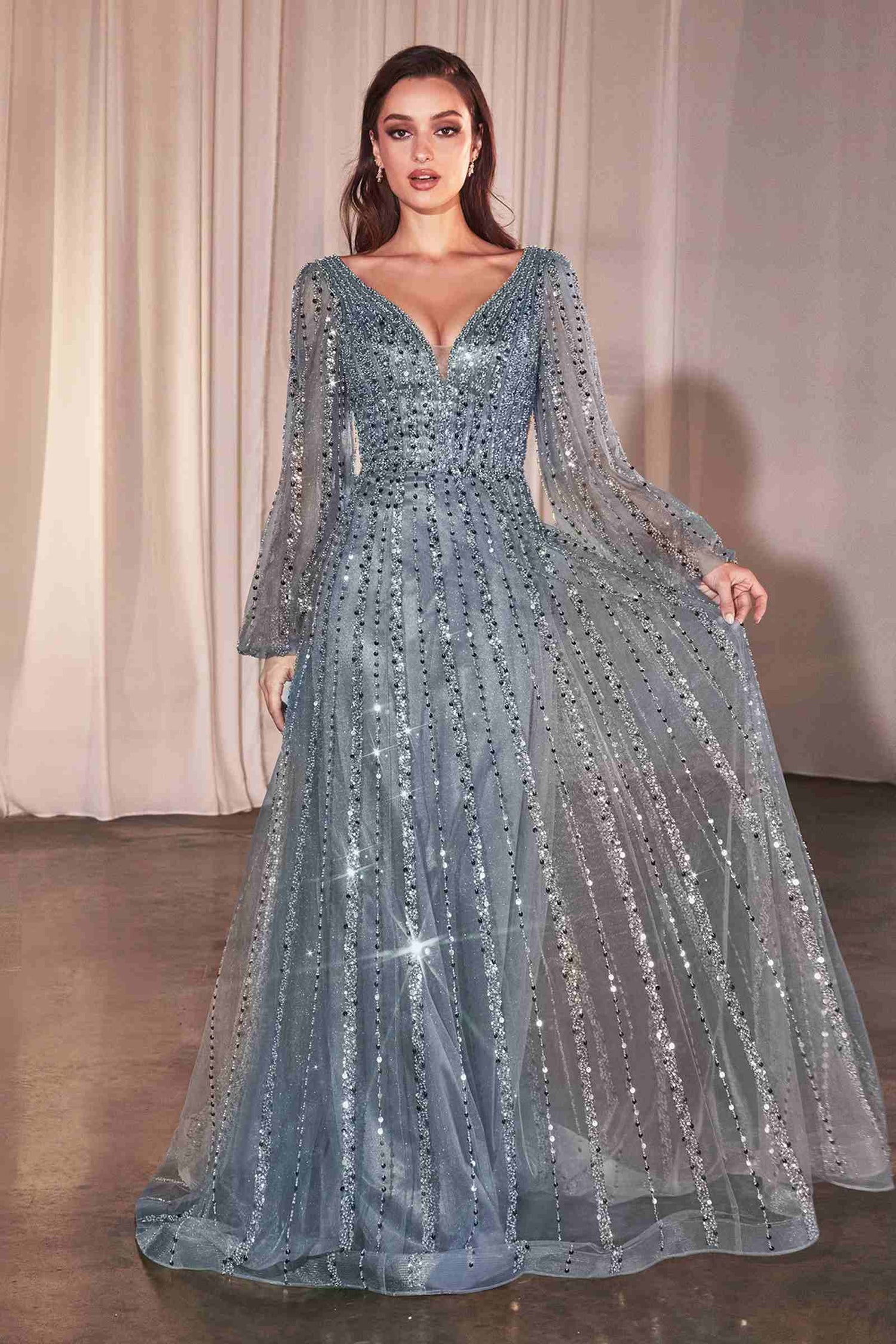 Ladivine CD0240 Dress Long Sleeve A-Line Beaded Gown by DiscountDressShop
