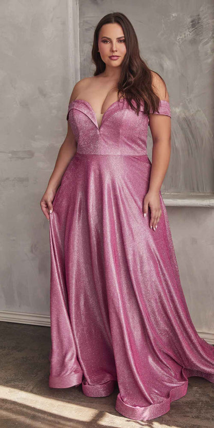 Cinderella Divine CD210C Off The Shoulder A-Line Gown Metallic Glitter by DiscountDressShop