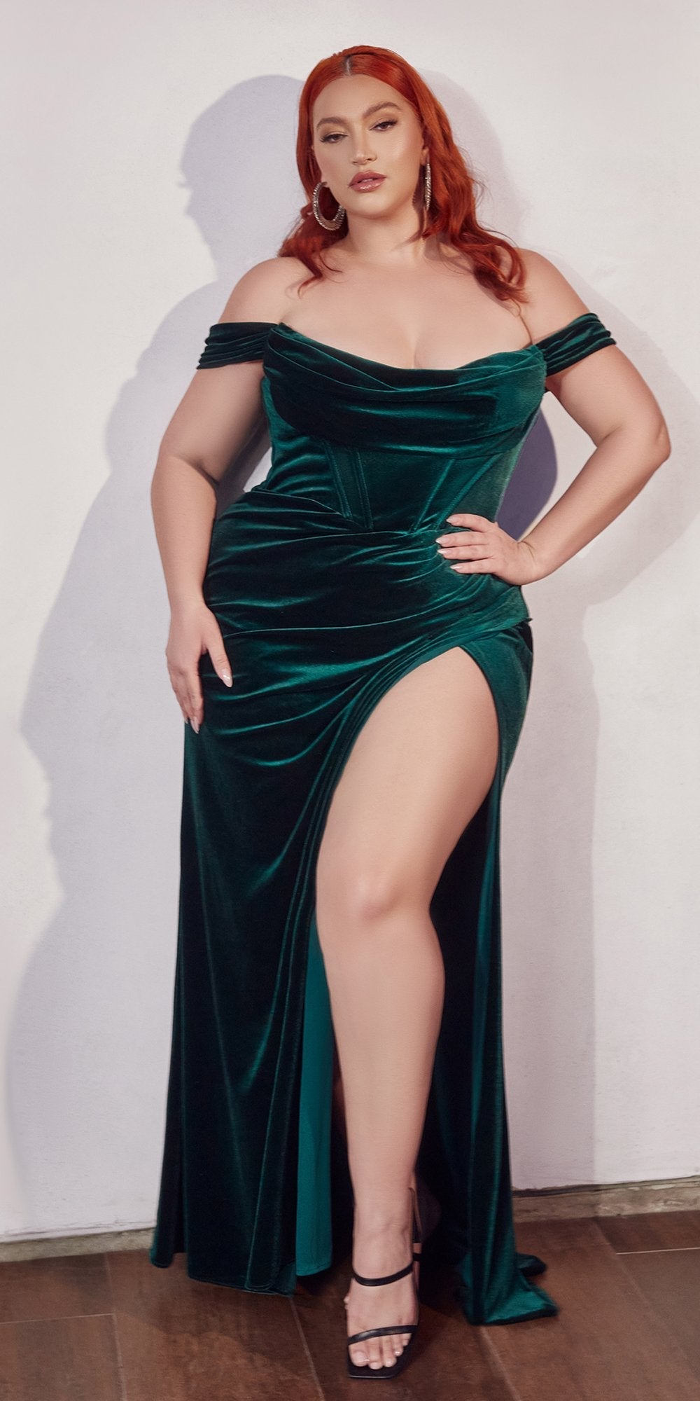 Cinderella Divine CD236 Long Off the Shoulder Corset Gown by DiscountDressShop