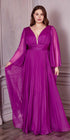 Cinderella Divine CD242C Pleated Chiffon Long Sleeve Gown by DiscountDressShop