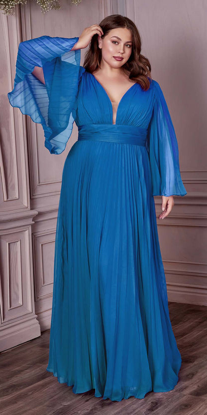 Cinderella Divine CD242C Pleated Chiffon Long Sleeve Gown by DiscountDressShop