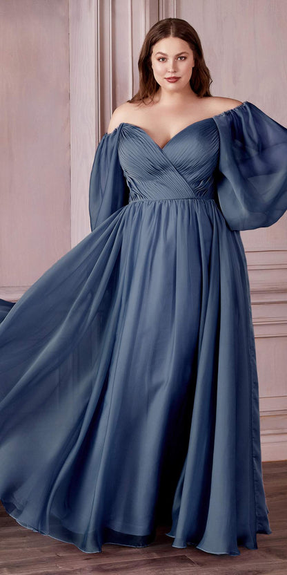Cinderella Divine CD243C Long Sleeve A-Line Chiffon Dress by DiscountDressShop