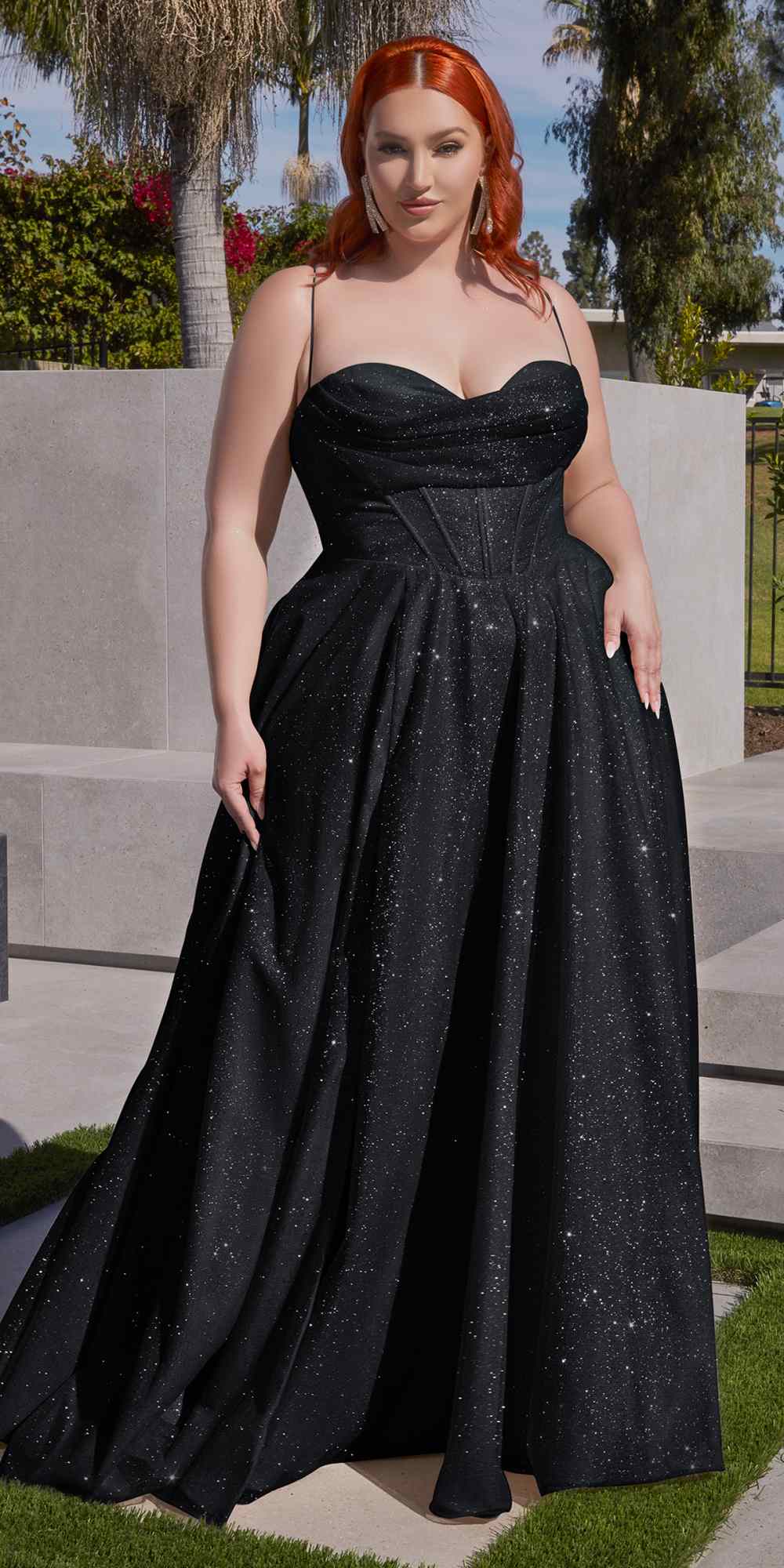 Ladivine CD252 Floor Length Lace Up Glitter A-Line Ball Gown by DiscountDressShop
