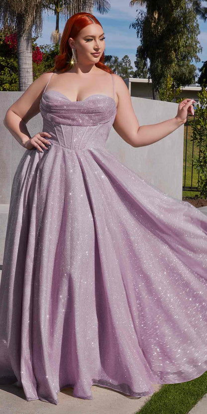 Ladivine CD252 Floor Length Lace Up Glitter A-Line Ball Gown by DiscountDressShop