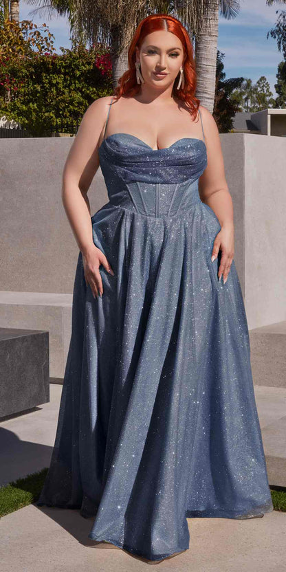 Ladivine CD252 Floor Length Lace Up Glitter A-Line Ball Gown by DiscountDressShop