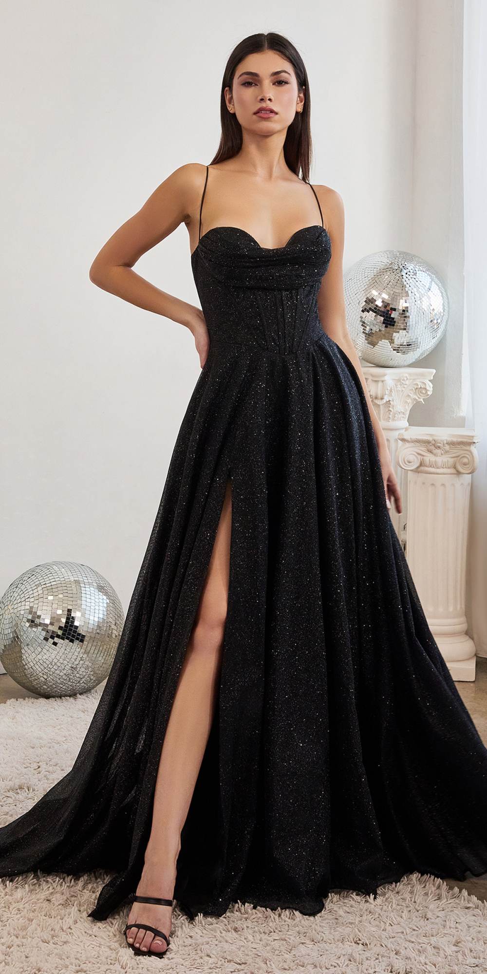 Ladivine CD252 Floor Length Lace Up Glitter A-Line Ball Gown by DiscountDressShop