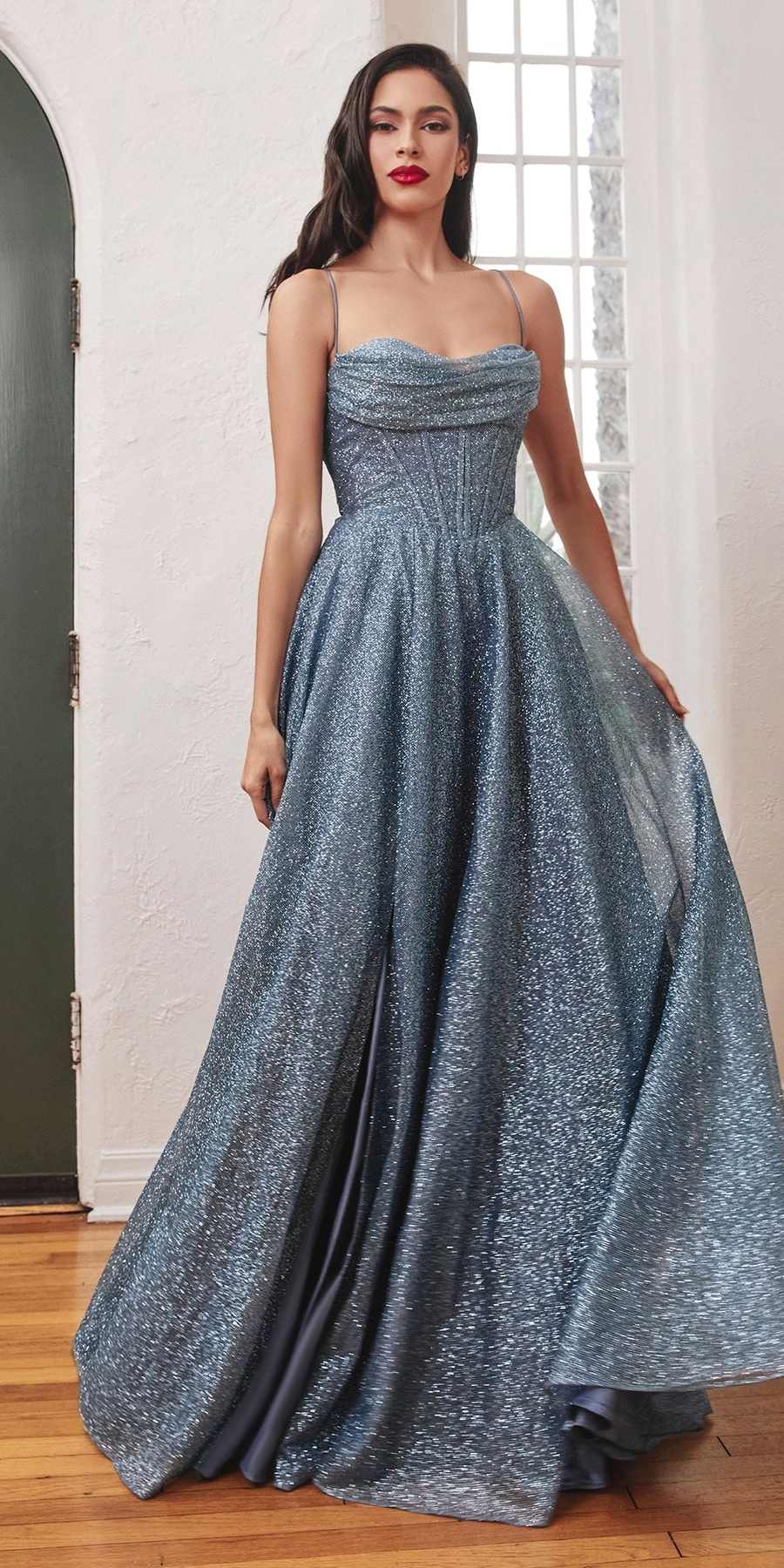 Ladivine CD252 Floor Length Lace Up Glitter A-Line Ball Gown by DiscountDressShop