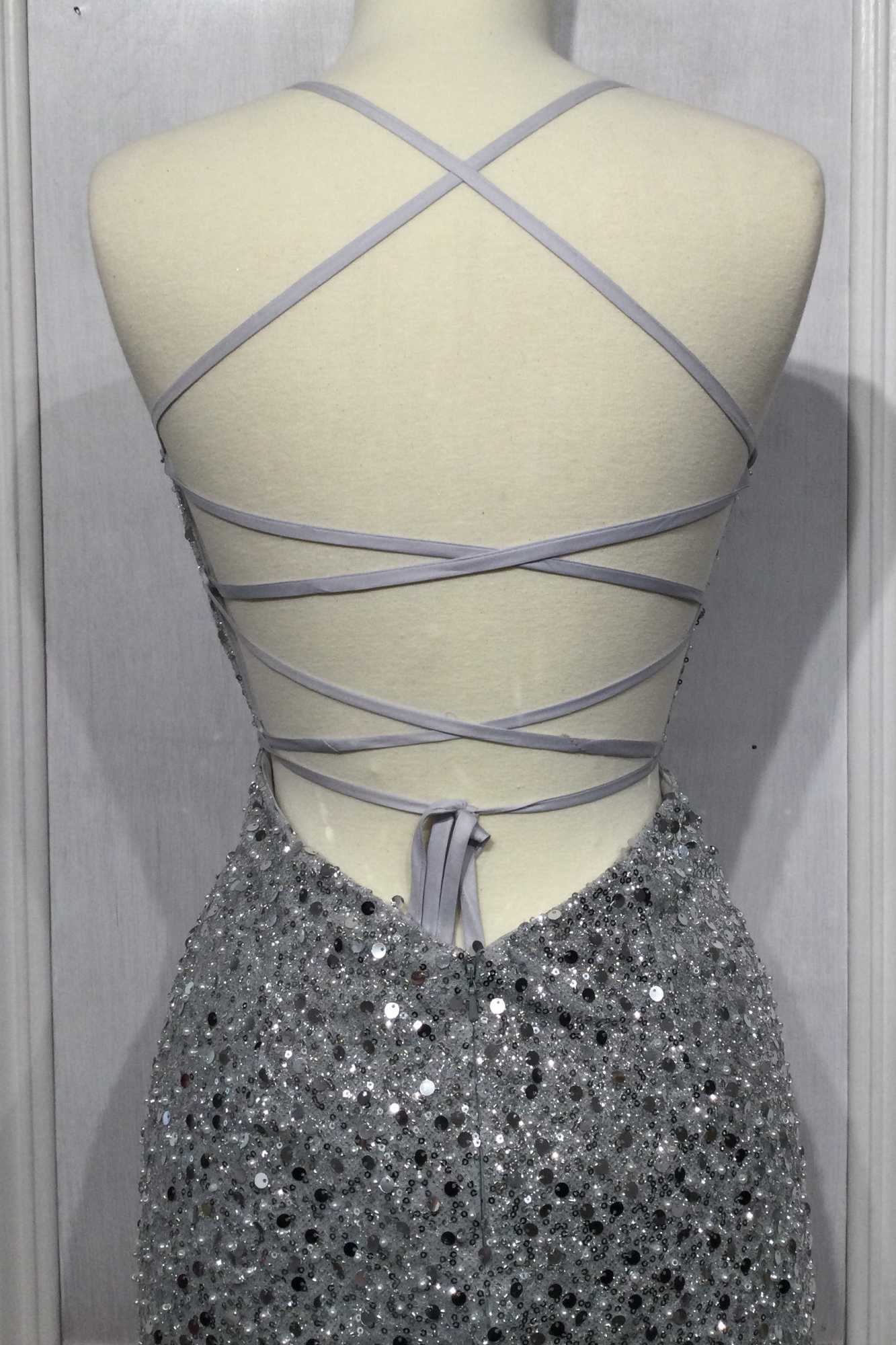 Ladivine CD258 Floor Length Iridescent Fitted Sequin Gown by DiscountDressShop