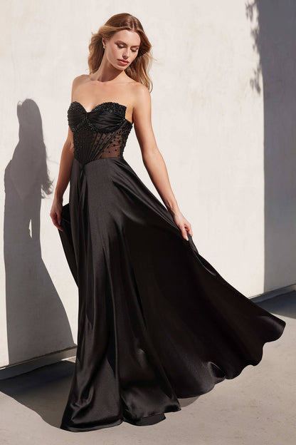 Ladivine CD297 Dress Strapless Beaded Satin A-Line Prom Gown by DiscountDressShop