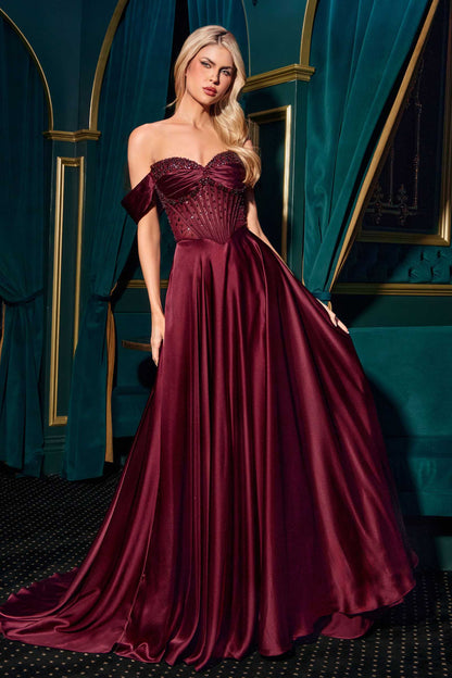 Ladivine CD297 Dress Strapless Beaded Satin A-Line Prom Gown by DiscountDressShop