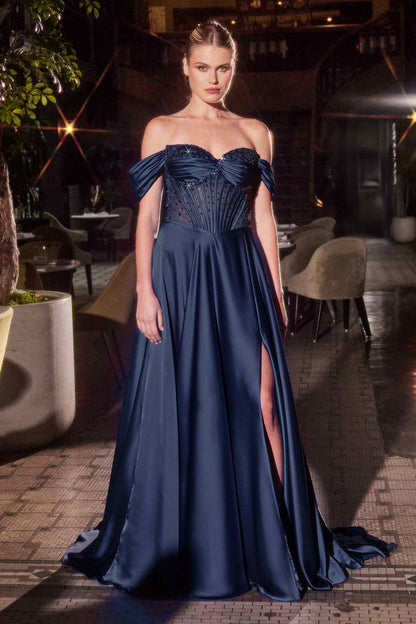 Ladivine CD297 Dress Strapless Beaded Satin A-Line Prom Gown by DiscountDressShop