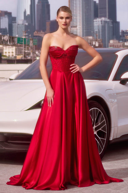 Ladivine CD297 Dress Strapless Beaded Satin A-Line Prom Gown by DiscountDressShop