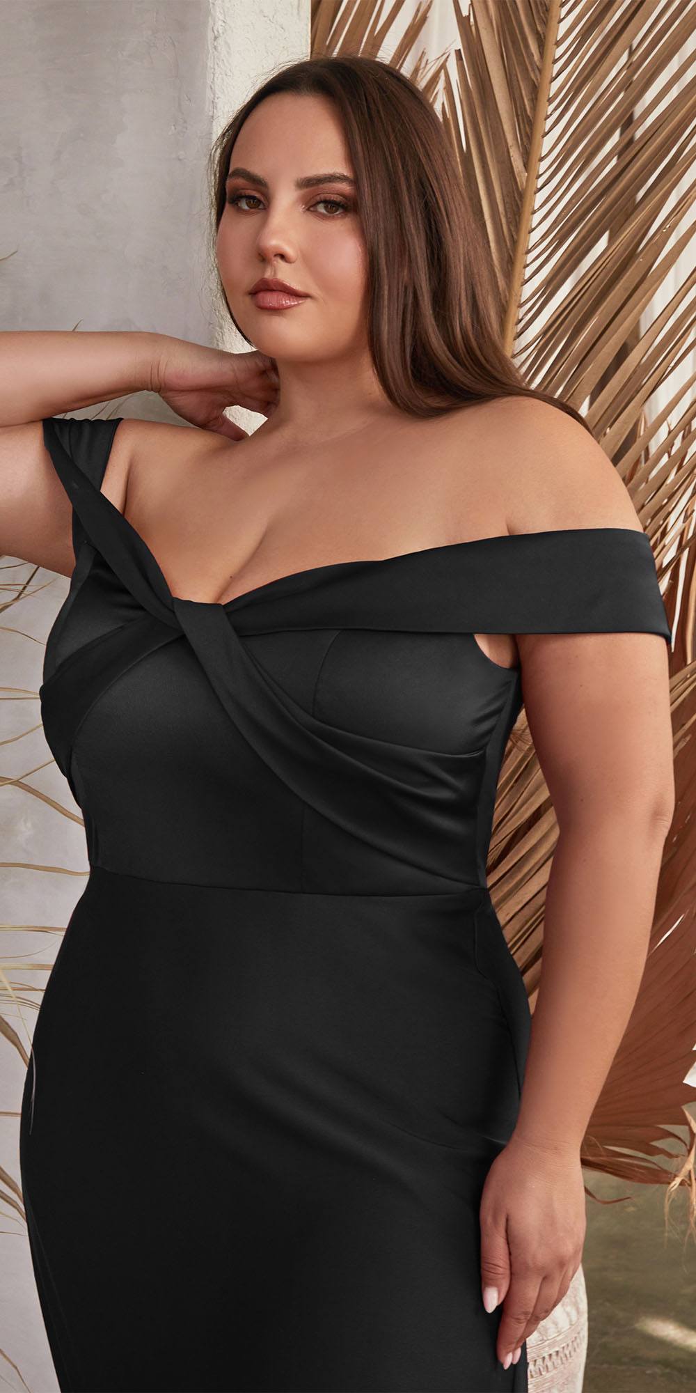 Ladivine CD325 Floor length Off the Shoulder A-Line Satin Dress by DiscountDressShop
