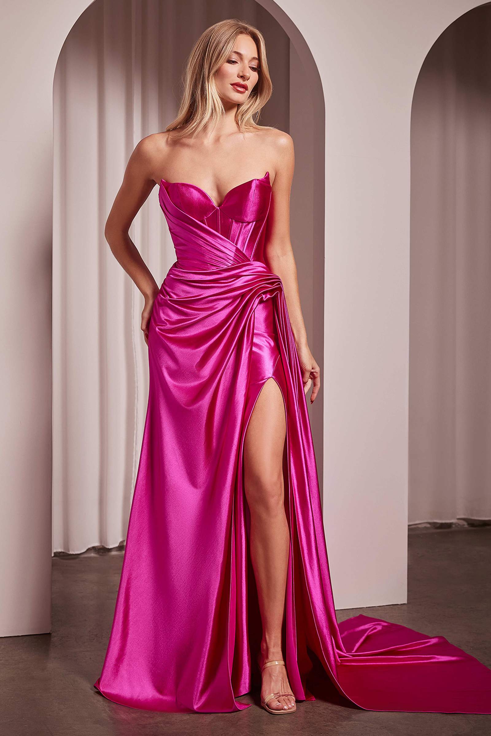 Ladivine CD379 Dress Strapless Fitted Structured Satin Gown by DiscountDressShop