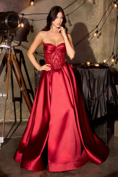 Ladivine CD389 Long A-Line Mikado Skirt Strapless Formal Dress by DiscountDressShop