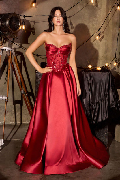 Ladivine CD389 Long A-Line Mikado Skirt Strapless Formal Dress by DiscountDressShop