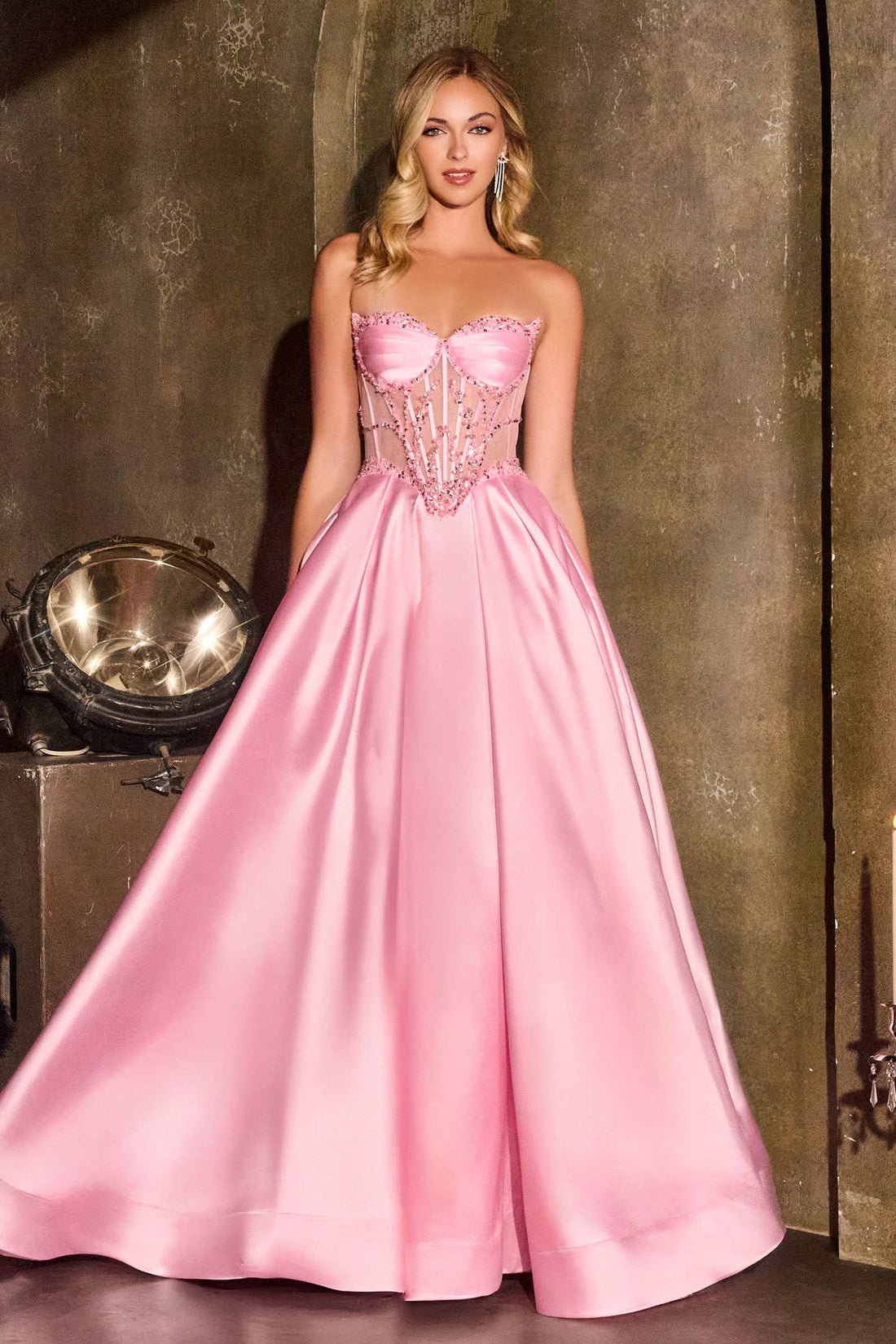 Ladivine CD389 Long A-Line Mikado Skirt Strapless Formal Dress by DiscountDressShop