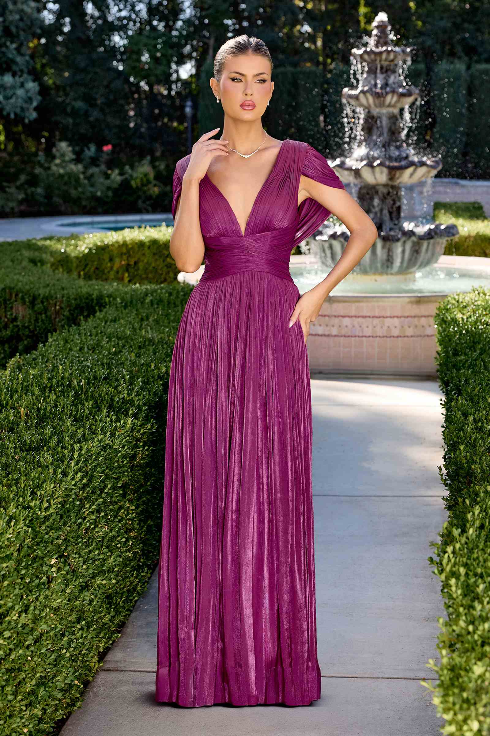 Ladivine CD413 Ethereal Shimmering Pleated Chiffon A-Line Gown by DiscountDressShop