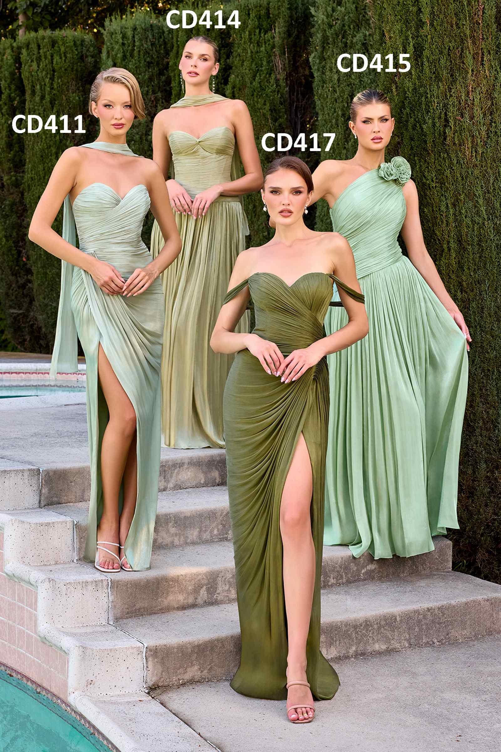Ladivine CD417 Off Shoulder Pleated Luminescent Chiffon Fitted Gown by DiscountDressShop