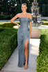 CLEARANCE - Ladivine CD416 Off Shoulder Luminescent Chiffon Smokey Blue Gown (Size 14) by DiscountDressShop